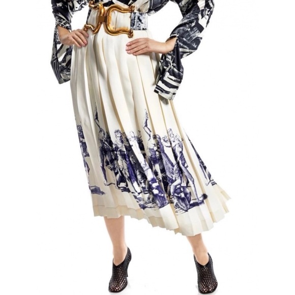 CÉLINE ETCHING PRINT SILK MIDI PLEATED WRAP SKIRT SIZE 40 BY PHOEBE PHILO - Picture 7 of 11